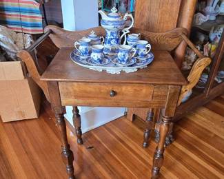 Antique Washstand with Blue Chocolate set on Top