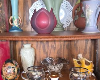 Gold Overlay Bone Dishes - Hull - Roseville Pottery