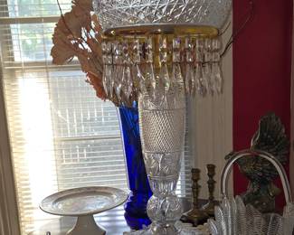 American Brillant Cut Glass Table Lamp with Prisms