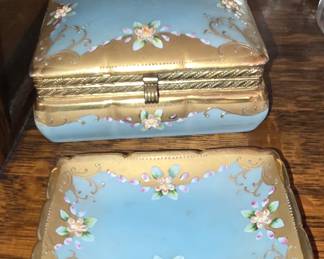 Hand Painted Trinket Box with Tray  (They used to keep their cigarettes in them)