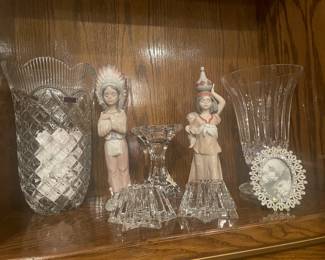 waterford small candlesticks - waterford marquis large vases rare native American lladro's