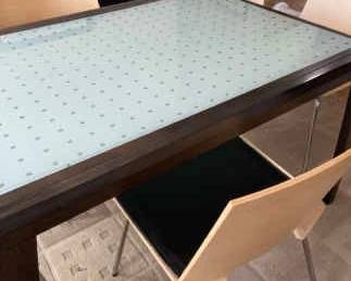 Ultra Sleek Modern Extendable Glass Top IKEA Dining Room Table With Six Wooden Chairs