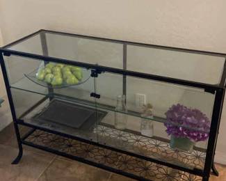 Entryway Table With Glass Storage For Showing Decor