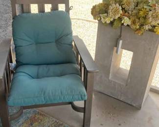 Outdoor Metal Chair And Large Heavy Planter Decor