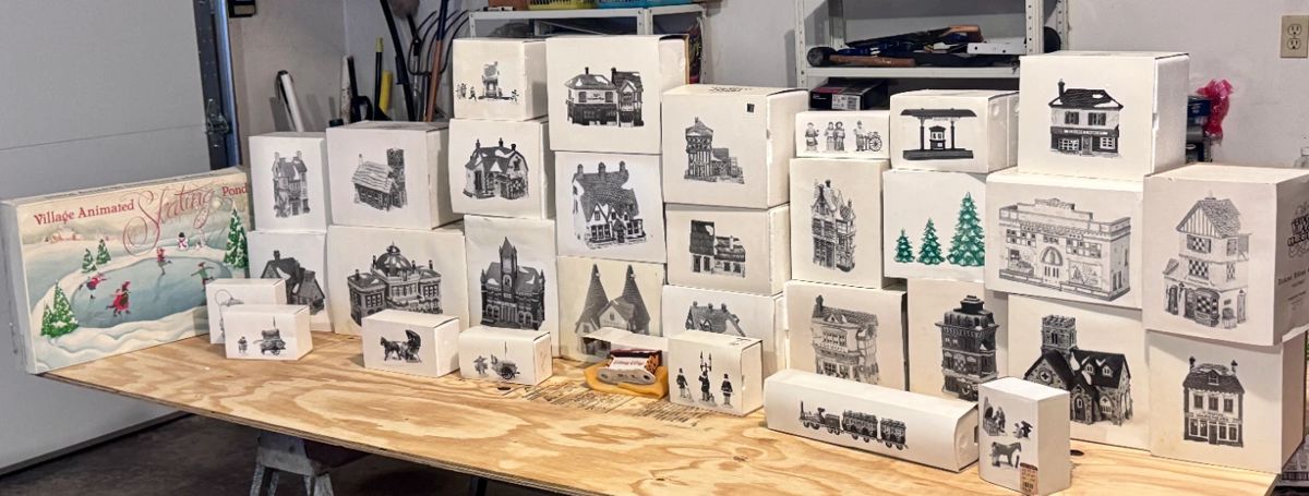 There are over 100 Dickens Village houses at this sale, many with the box -- these are just a few!