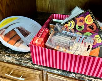 Many of the baking and cooking items are new in package or lightly used.