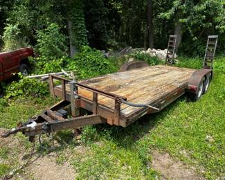 2006 G & G (1) tandem axle equipment trailer, 18' x 82" wood load deck, steel frame