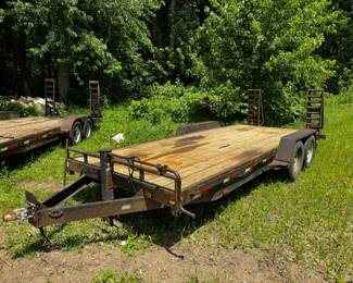 008 (1) assembled equipment trailer, tandem axle, 83" x 18' wood load deck, steel frame