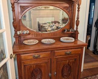 Antique Sideboard with Beveled Oval Mirror