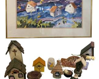 Bird Lover Decor Framed Watercolor Painting