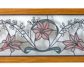 009 Floral Stained Glass Window Wall Hanging 39.5 x 14