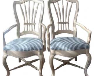 Two White Blue Striped Dining Chairs