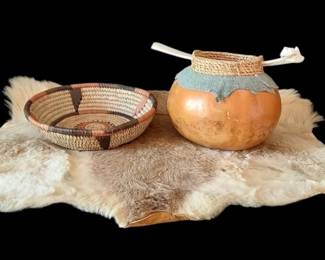 Robertson Loftus Gourd Basket, Woven Basket Animal Skin