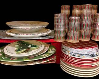 Red Green Christmas Serving Platters, Glasses, More
