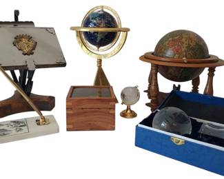 Italian Writing Stand, Desk Set With GoldFilled Pen, Globes Compass