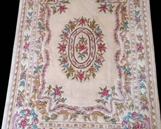 Handwoven Wool Rug With Roses 4 x 54
