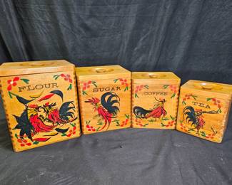4-Pc MCM Handpainted Nesting Wooden Canister Set