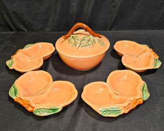 Vtg California Pottery MCM style 6-pc Snack Set