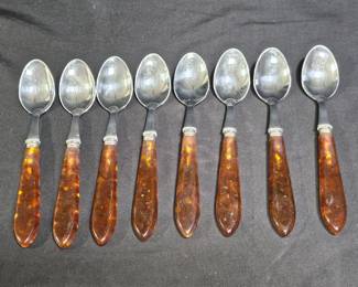 8 Stainless Steel & Faux Tortoise Shell Spoons