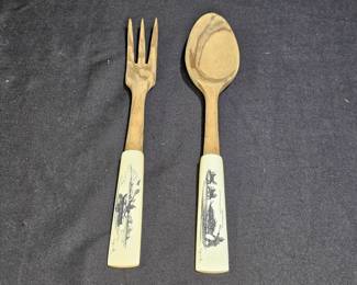 Alaskan Nanuk Scrimshaw Whalebone Spoon / Fork