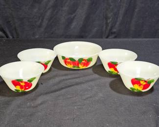 1 Fire King Apple Bowl & 4 Apple Custard Cups