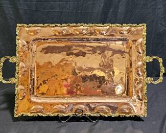 Vtg Copper Tray with Brass Edge & Handles