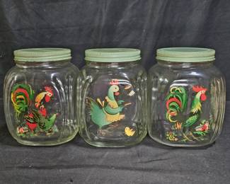 3 Vintage MCM Kitchen Chicken 2-qt Canister Jars