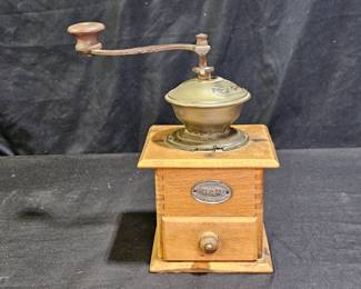 Vtg Small R&W Wood & Brass Coffee/Spice Grinder