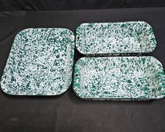 Green Splatter Enamelware Loaf & Casserole Pans