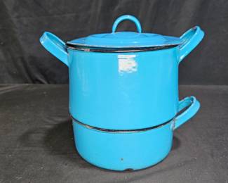 Vintage Blue Enamelware Steamer Set