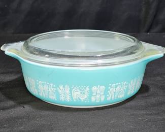 Vtg Small PYREX Turquoise & White Dish 471-1 pint