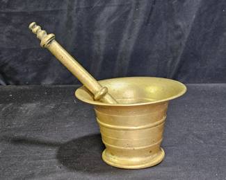 Vtg Heavy Solid Brass Apothecary Mortar & Pestle