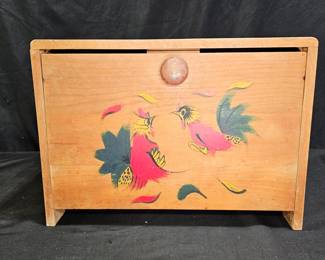 Pennsylvania Dutch Painted Rooster Wood Bread Box