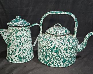 Green Splatter Enamelware Tea Kettle & Coffee Pot