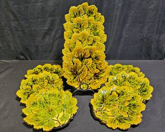 10 Czechoslovakia Majolica Grape Leaf Bread Plates