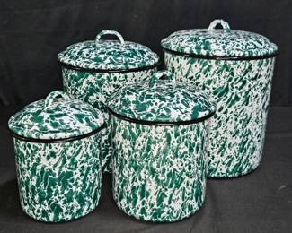8 Piece Green Splatter Enamelware Canister Set
