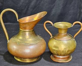Vintage Copper & Brass Vase & Pitcher
