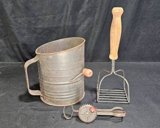 Antique Mini Egg Beater, Sifter, & Potato Masher