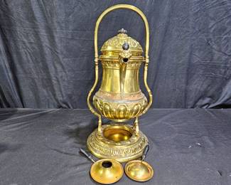 Vtg Ornate Brass & Copper Tilting Coffee/Tea Pot