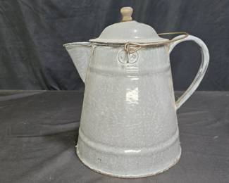 Vtg Gray Speckled Enamelware Coffee Pot with Lid
