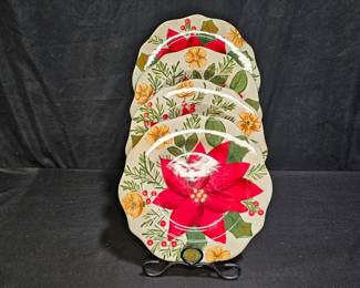 4 Target Home Scalloped Poinsettia Dessert Plates