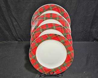 4 Gibson China Tartan Plaid Dinner Plates