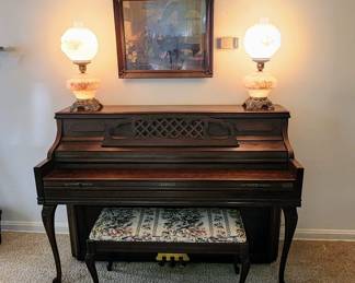 Vintage Kimball Artist Console Piano – Elegant Queen Anne Style with Matching Bench 