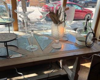 Wood table with galvanized inlay