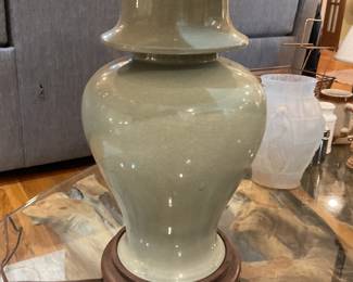 Sage green ceramic table lamp 32” tall $70 + tax