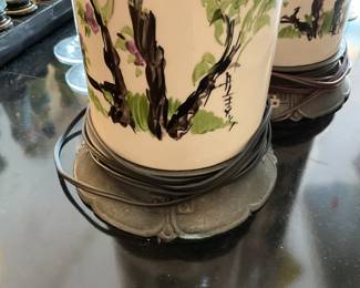 Set of two hand painted porcelain lamps 29” tall $140 + tax each