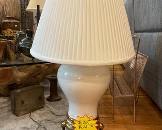 White and brass ceramic table lamp 29” tall $35 + tax