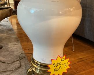 White and brass ceramic table lamp 29” tall $35 + tax