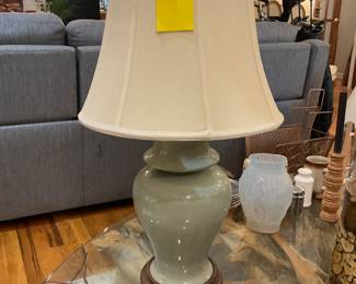 Sage green ceramic table lamp 32” tall $70 + tax