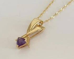 14K Gold with Amethyst Stone Modern Design Pendant Necklace - 18" (2.9 Grams)